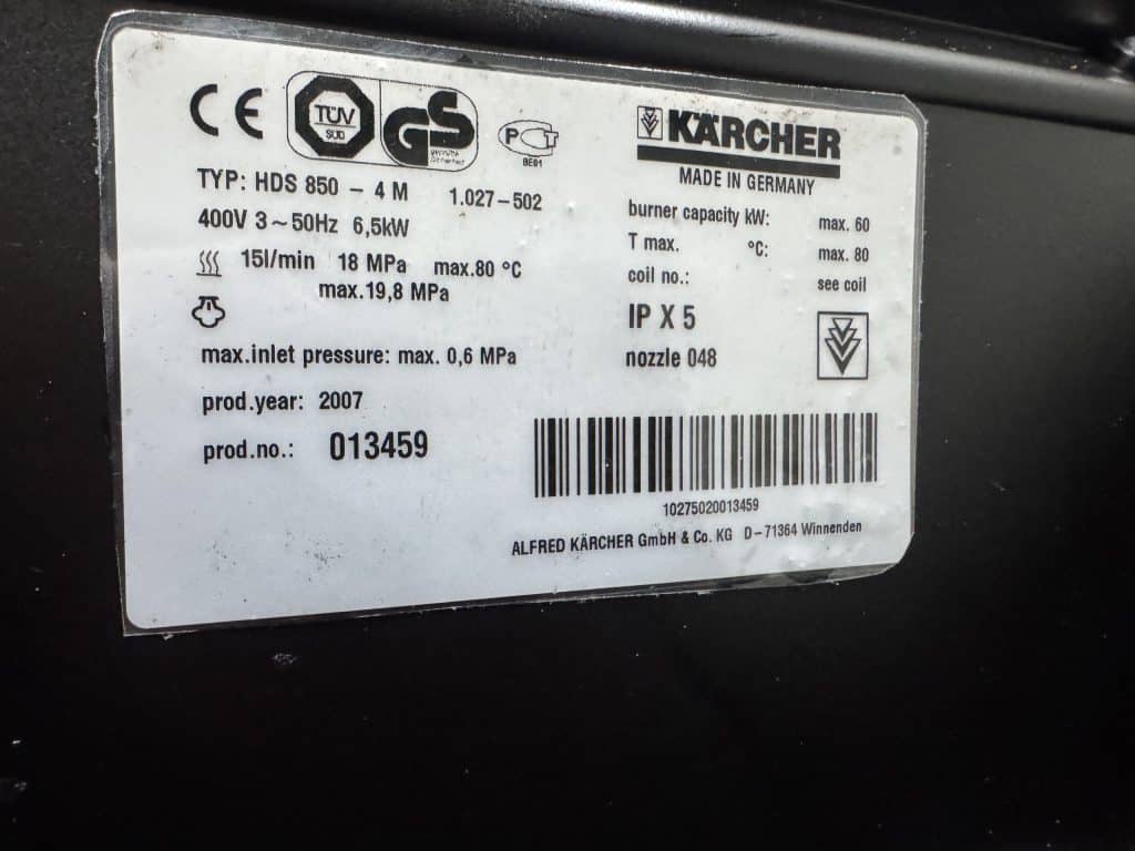 KARCHER HDS 850-4 M WARMWATER HOGEDRUKREINIGER 400V