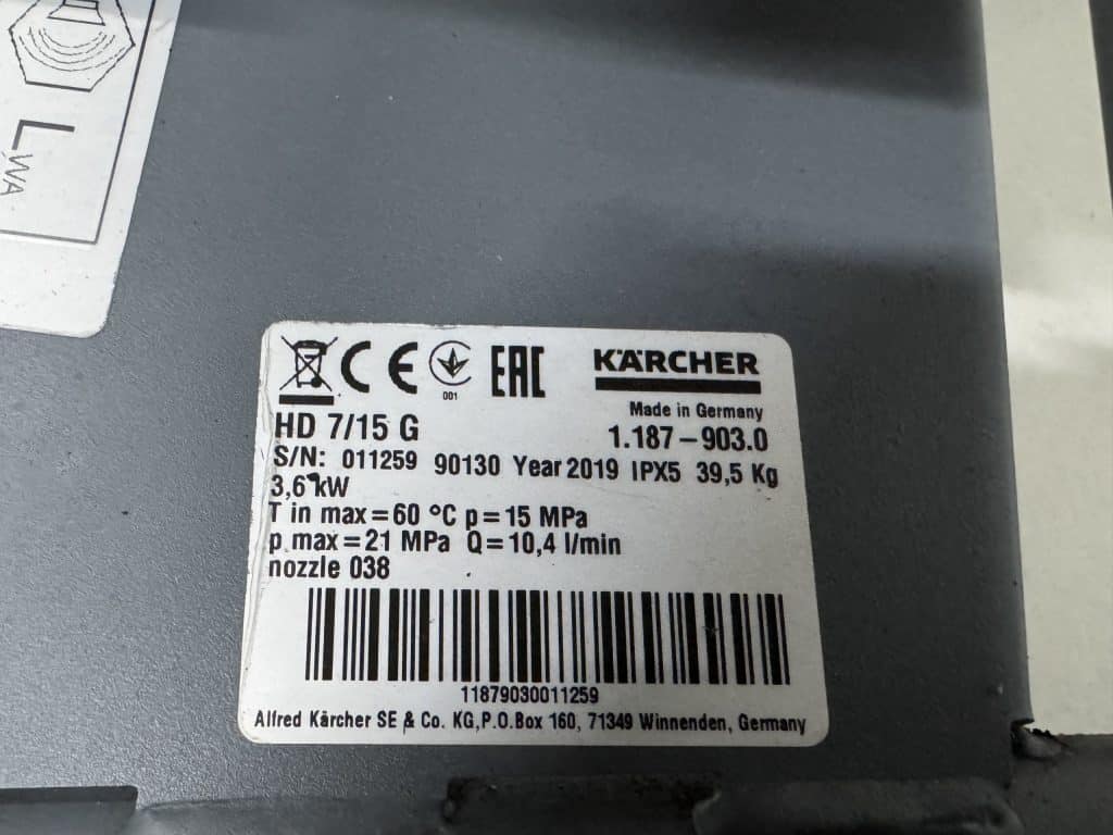 KARCHER HOGEDRUKREINIGER KOUDWATER HD 7/15 G