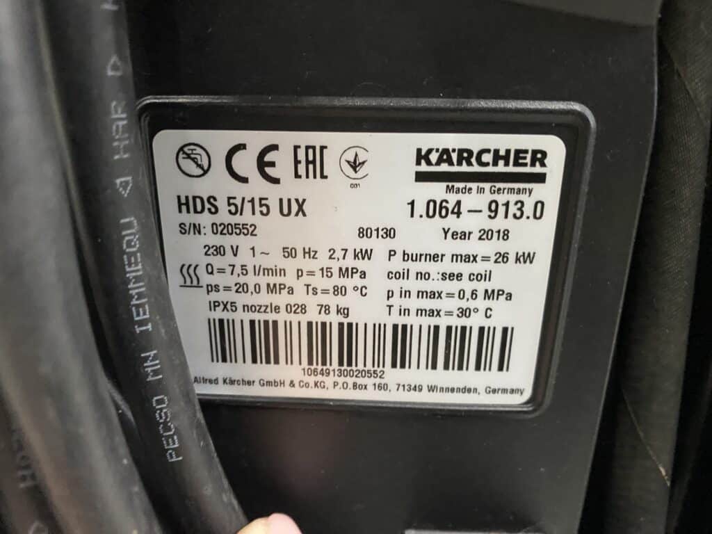 KARCHER WARMWATER HOGEDRUKREINIGER HDS 5/15 UX 230V