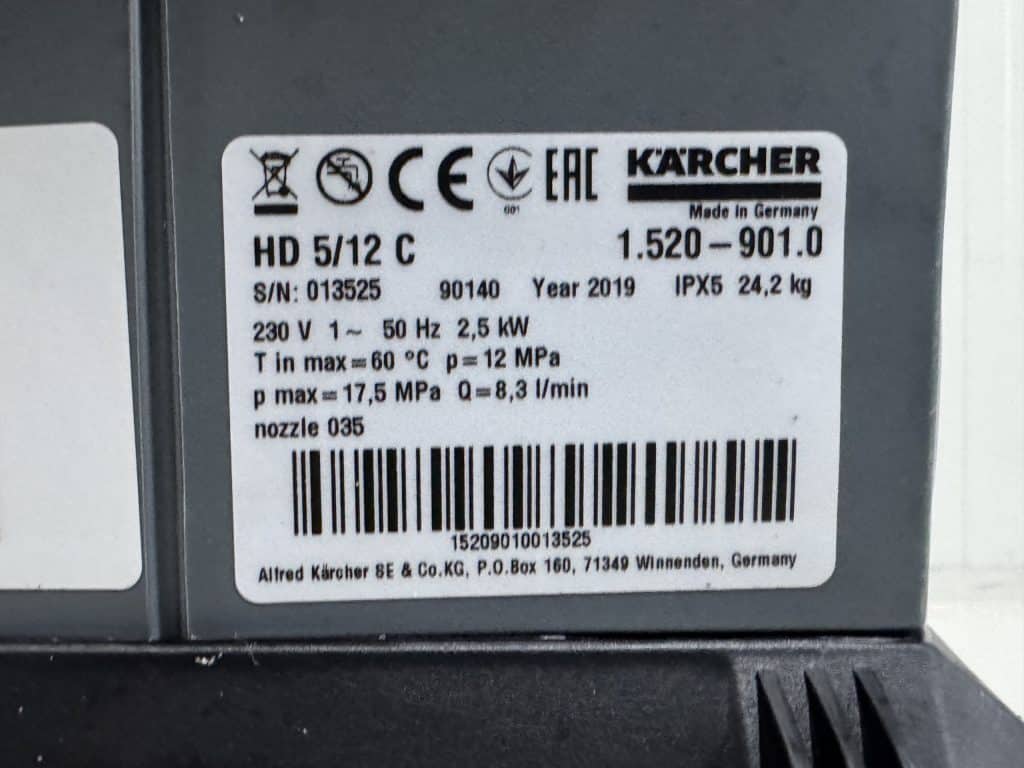 KARCHER KOUDWATER HOGEDRUKREINIGER HD 5/12 C 230Volt