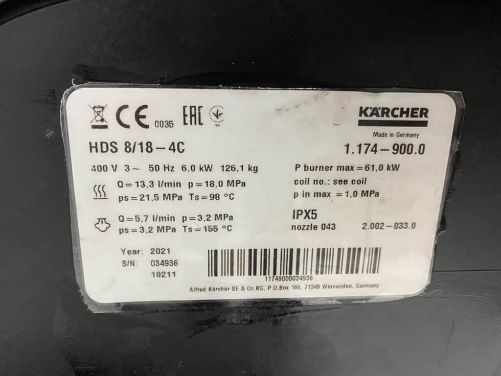KARCHER WARMWATER HOGEDRUKREINIGER HDS 8/18-4 C 400 VOLT
