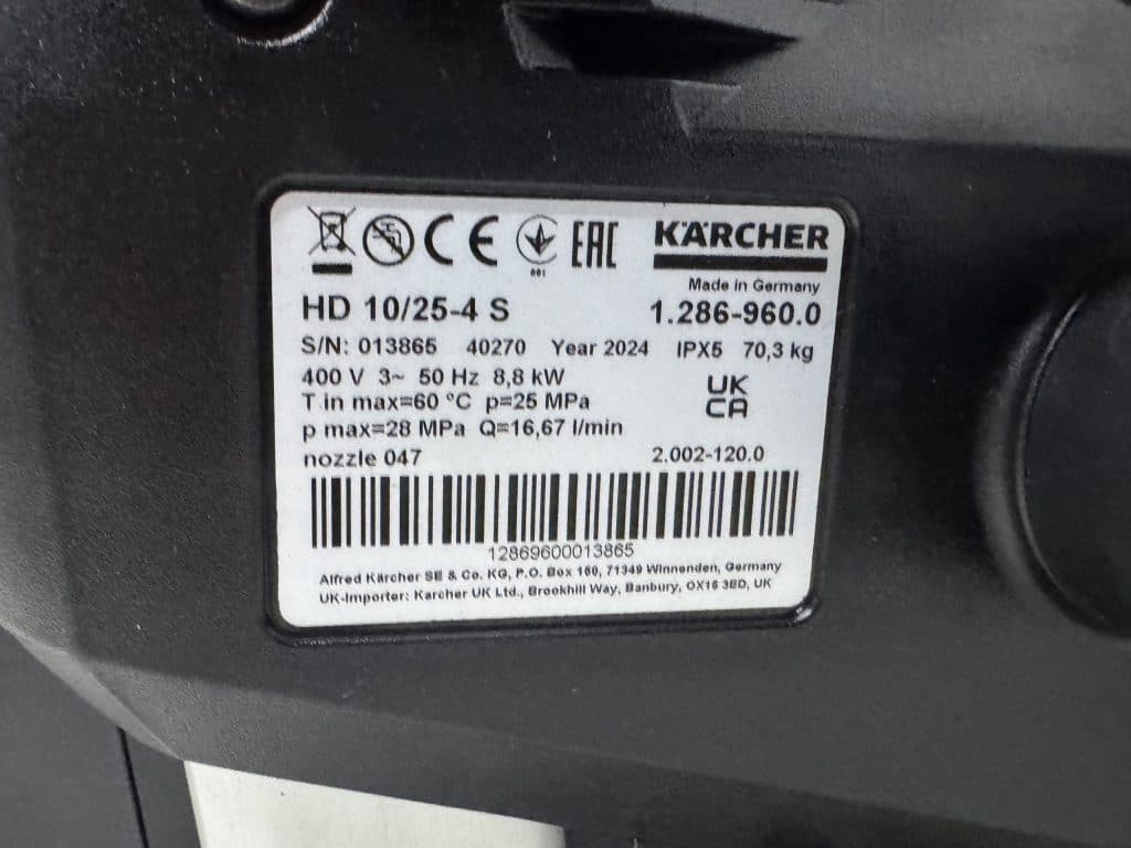 KARCHER KOUDWATER HOGEDRUKREINIGER HD 10/25-4 S 250 BAR 400V