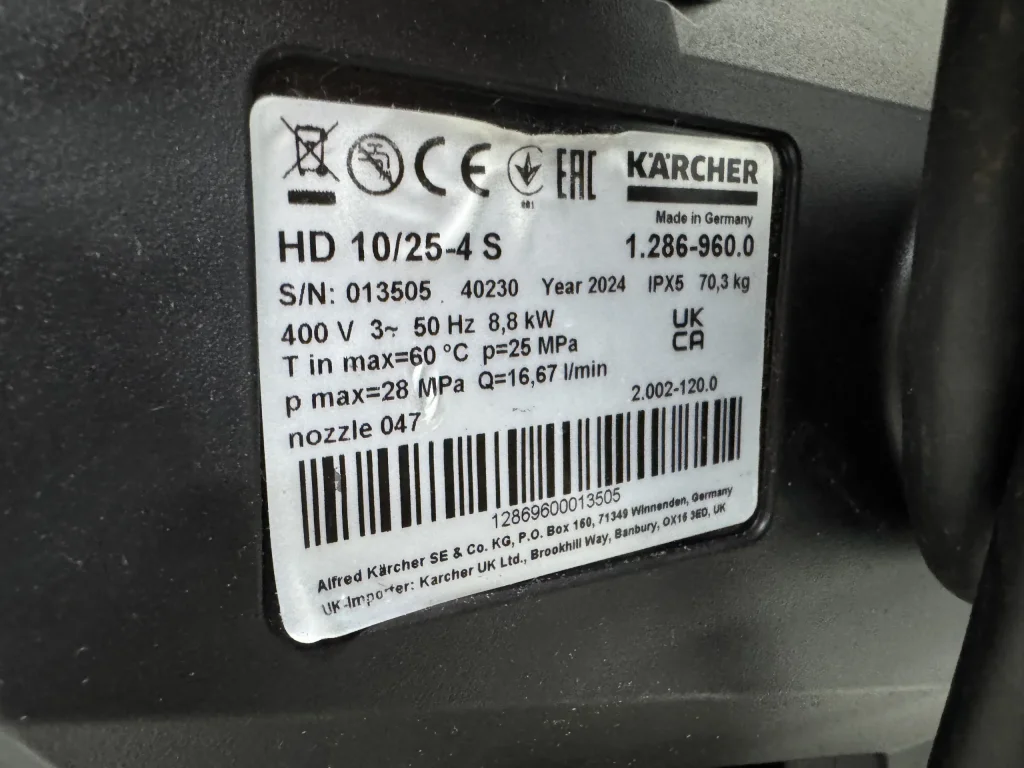 KARCHER KOUDWATER HOGEDRUKREINIGER HD 10/25-4 S 250 BAR 400V